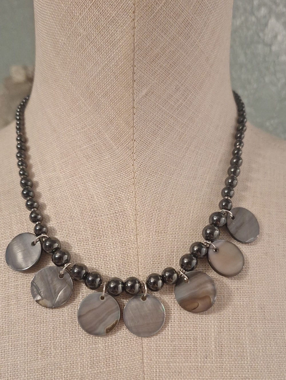 Dark Gray Pearl And Abalone Shell Necklace